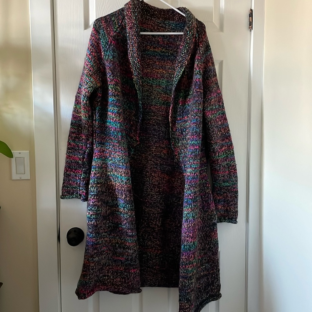Stunning handmade duster cardigan coatigan rainbow